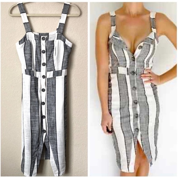 Urban Romantics Linen Blend Striped Button Down Dress - Picture 1 of 10